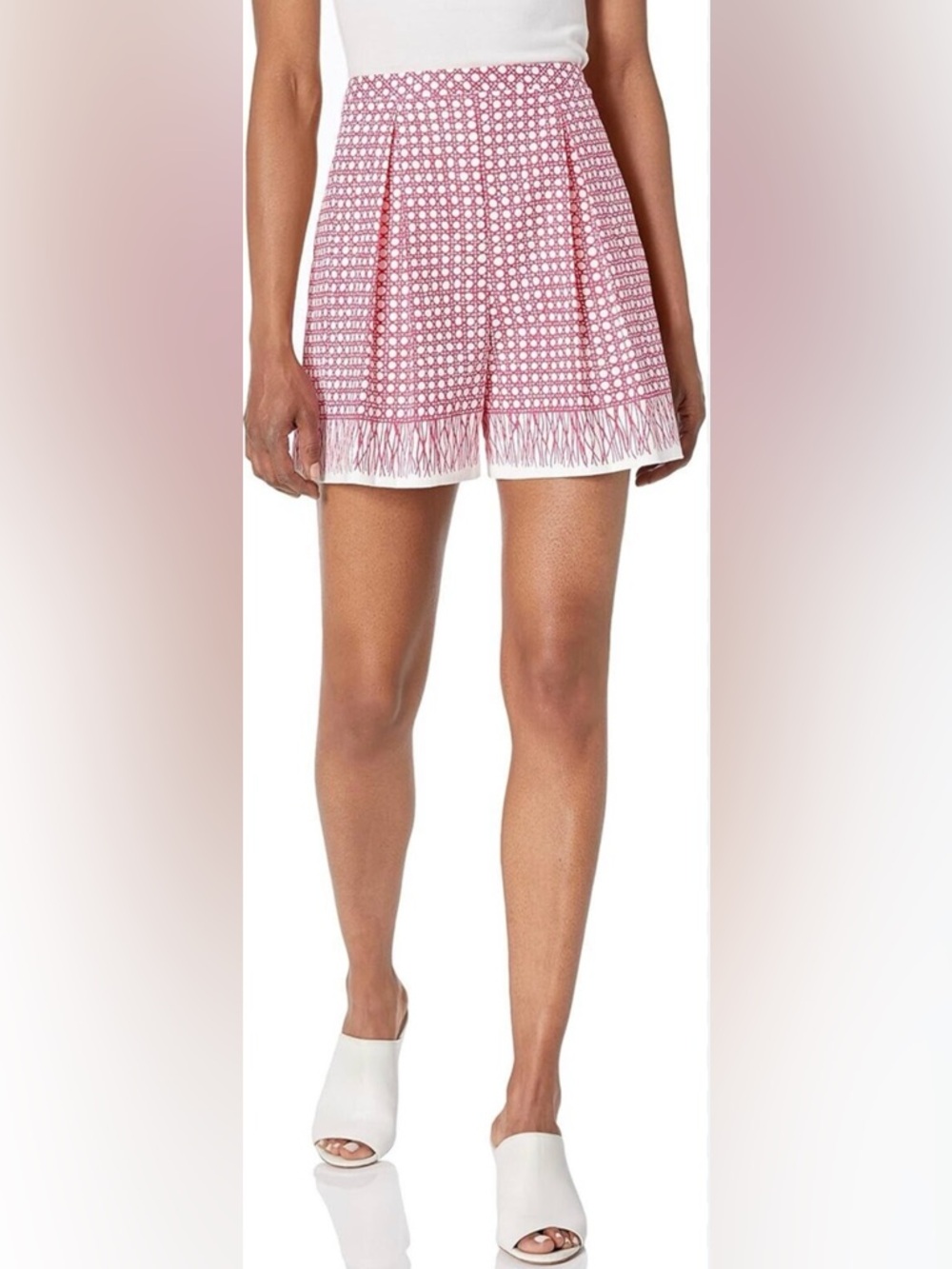 New Trina Turk “Wisteria” Pink Patterned High Waisted Cotton Shorts- 10